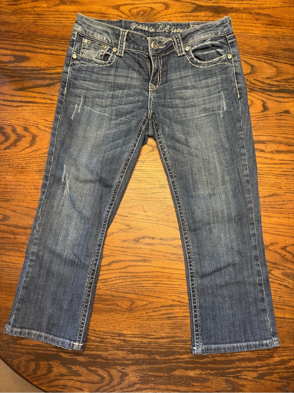 Grace in LA Dark Blue Denim Jeans with Embroidered Waistband